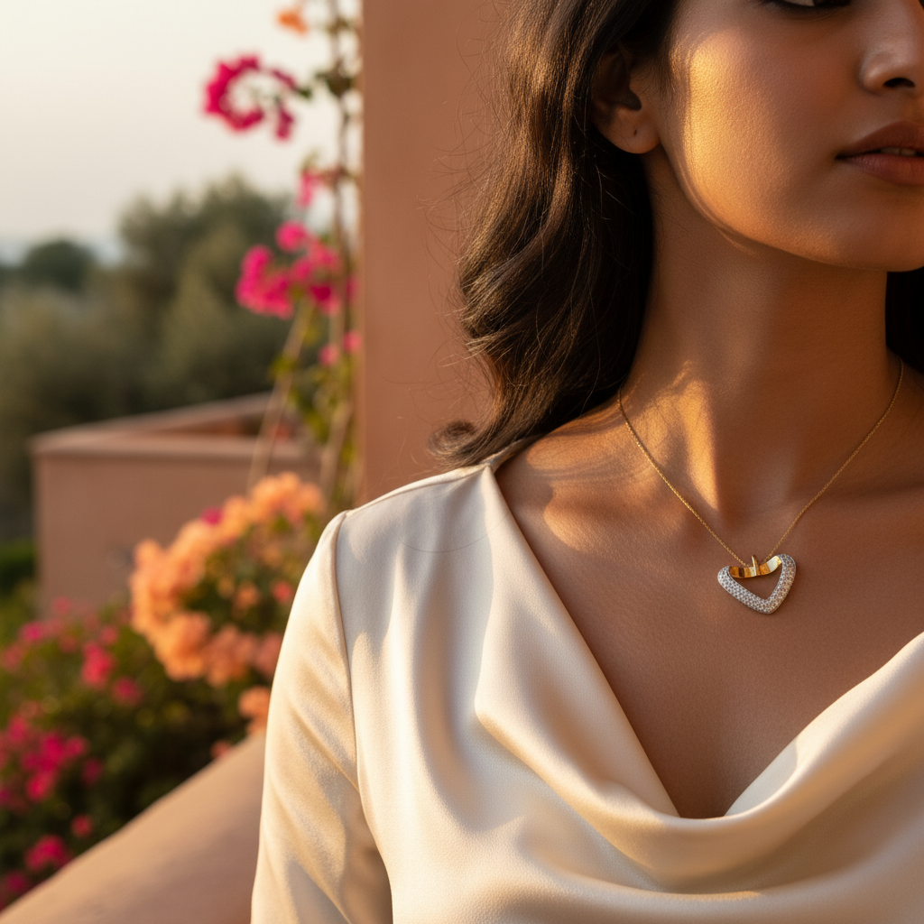 Diamond Heart Pendant in gold plating and Silver for Women