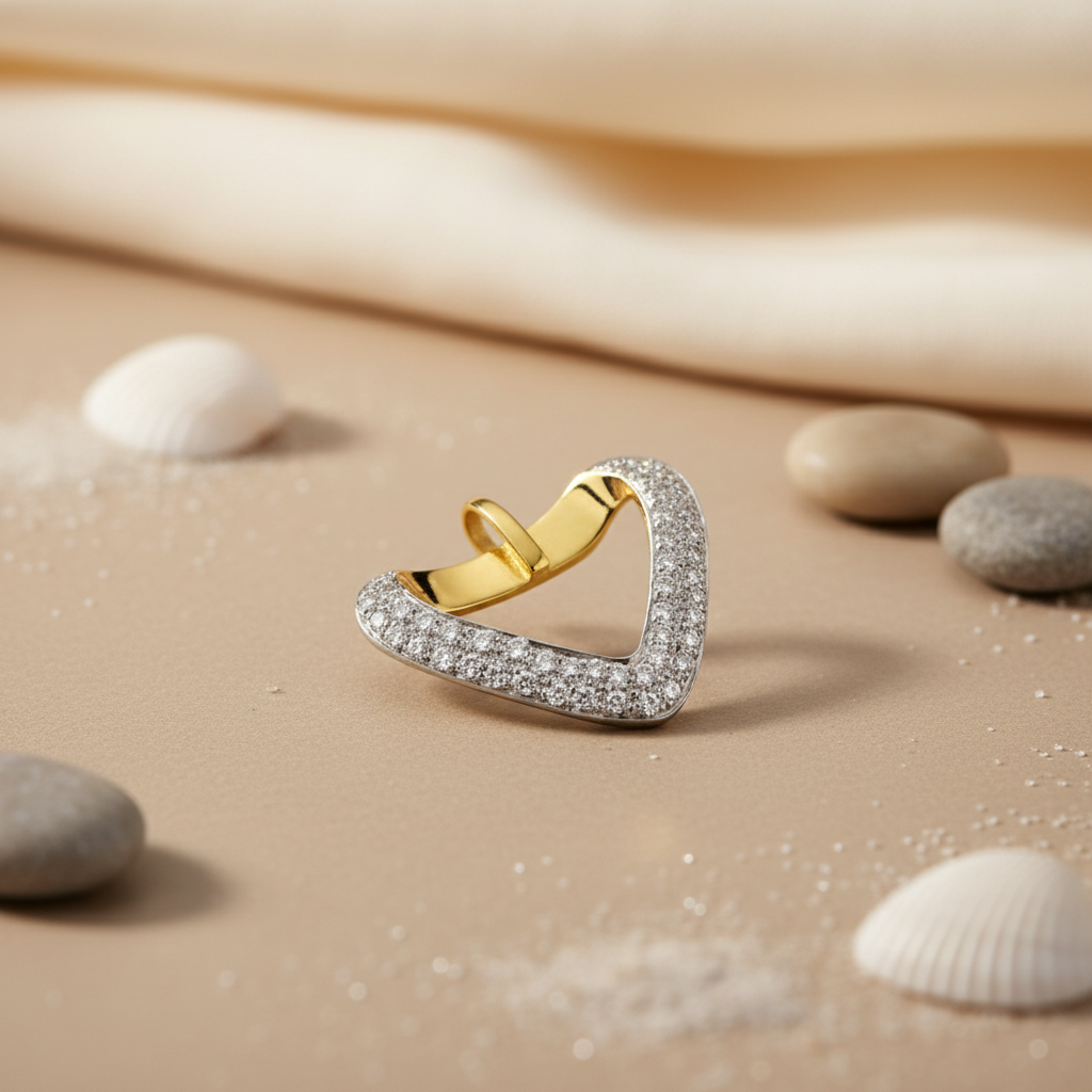 Diamond Heart Pendant in gold plating and Silver for Women