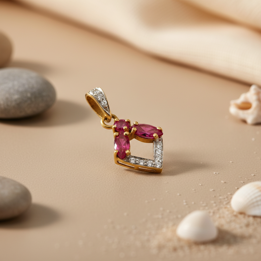 gold plating Ruby & Diamond Pendant | Fine Jewelry for Women