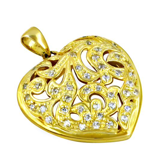 Fret Work Heart shape Gold Plated Silver Cz Pendant