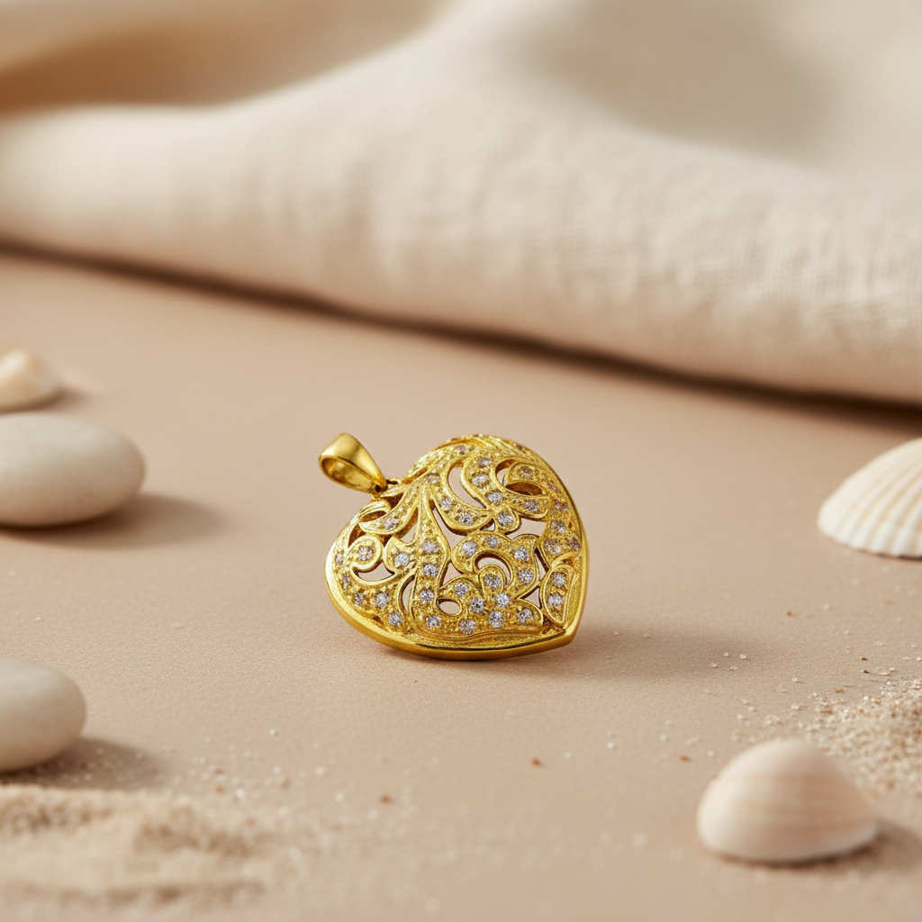 gold plating Heart Pendant with White Gemstones for Women