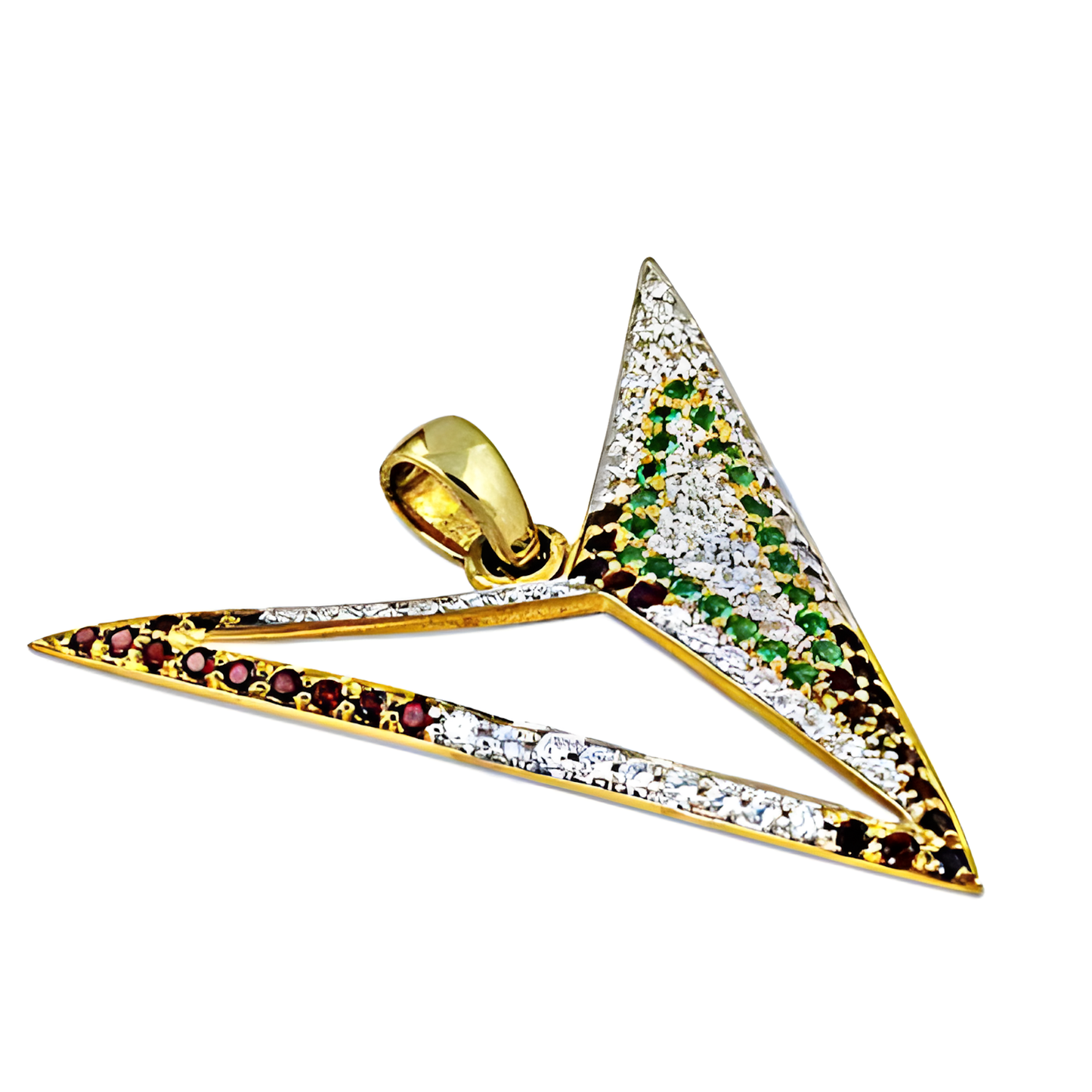 New Fashionable Cz & Garnet & Green Glass Gold Plated Silver Pendant