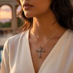 Load image into Gallery viewer, Silver Cross Pendant with Gemstones | Religious Jewelry Gift
