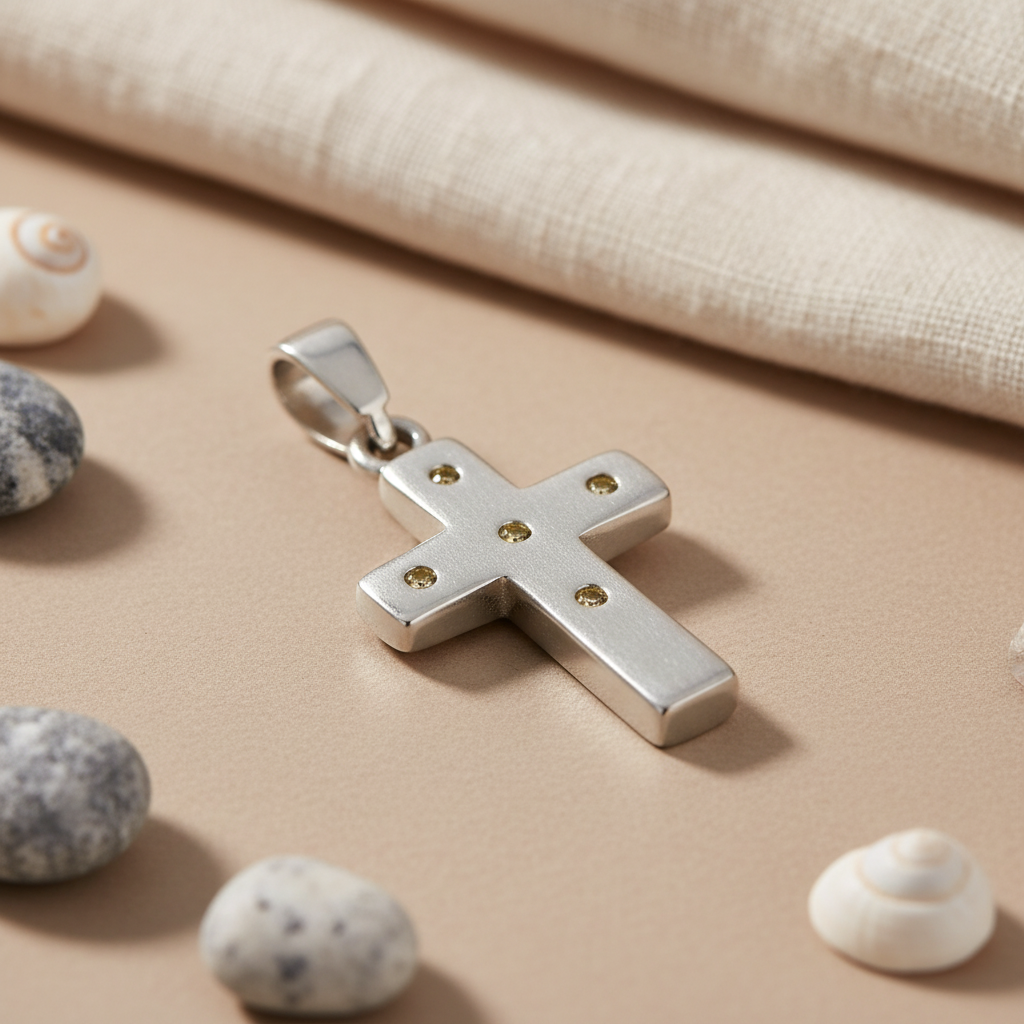 925 Silver Cross Pendant with Gemstones for Women
