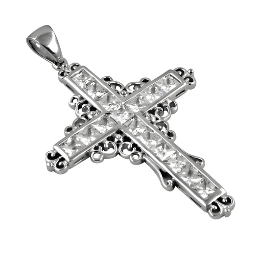 Trendy Cross Silver Pendant with Cubic Zirconia - Stylish Jewelry for Modern Fashion