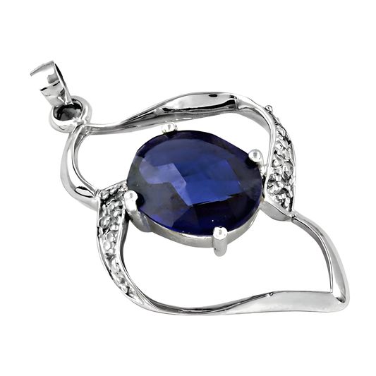 New Stylish Iolite Zirconia & Cubic Zirconia Gemstone Silver Pendant