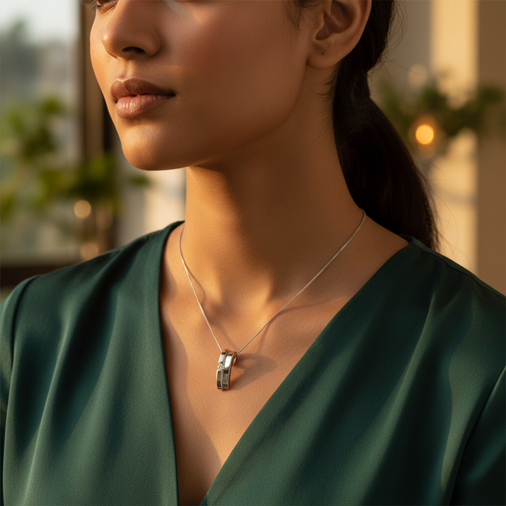 Silver Pendant with White Gemstone | Daily Wear Jewelry for Women