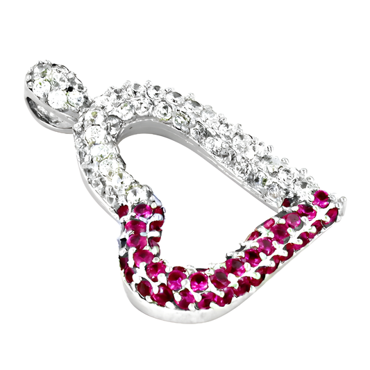 Loving Heart Pink & White Cubic Zirconia Silver Pendant