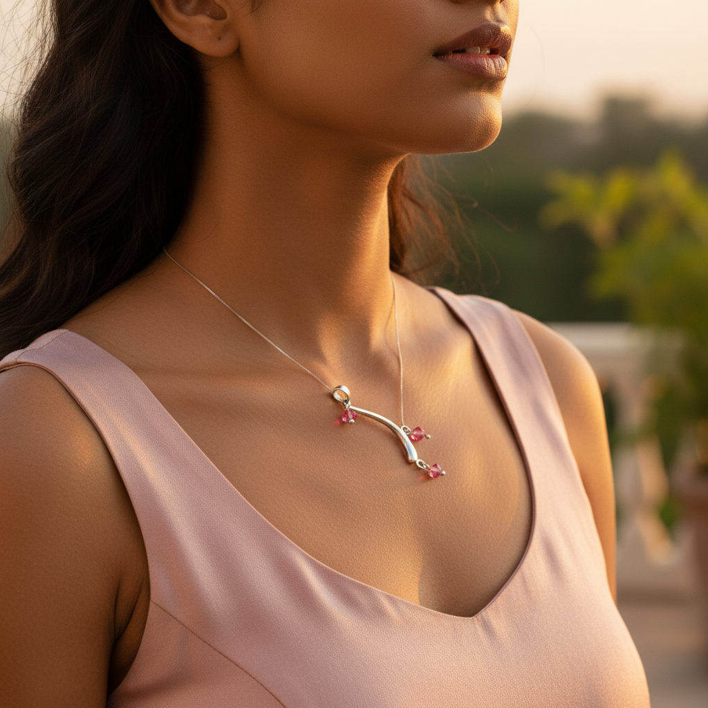 925 Silver Pink Crystal Pendant for Women | Fashion Jewelry
