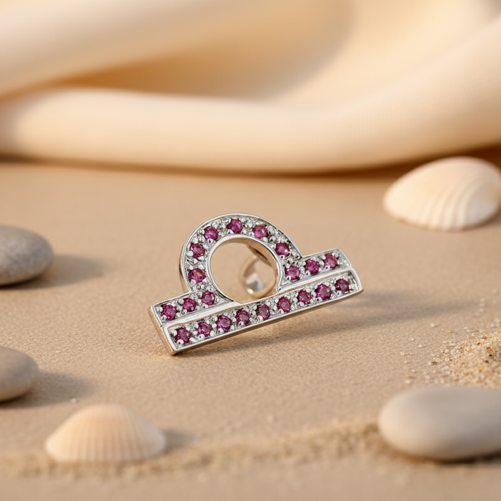 925 Silver Libra Pendant | Ruby Gemstone Zodiac Jewelry
