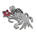 Load image into Gallery viewer, Silver Bird Brooch with Ruby Flower for Women | Gift Jewelry
