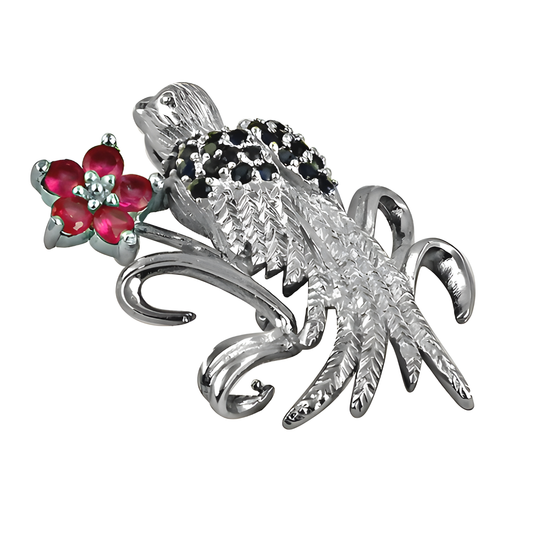 Cute Bird With Flower Style Silver Penadnt With Zirconia