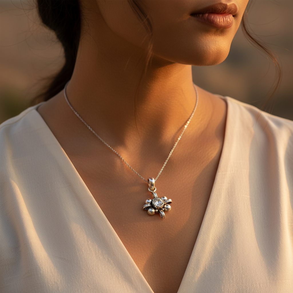 925 Silver Flower Pendant with Cubic Zirconia | Women's Jewelry