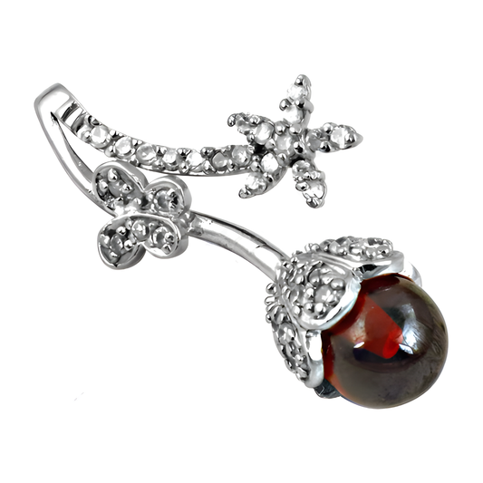 Attractive Cubic Zirconia & Garnet Gemstone Silver Pendant