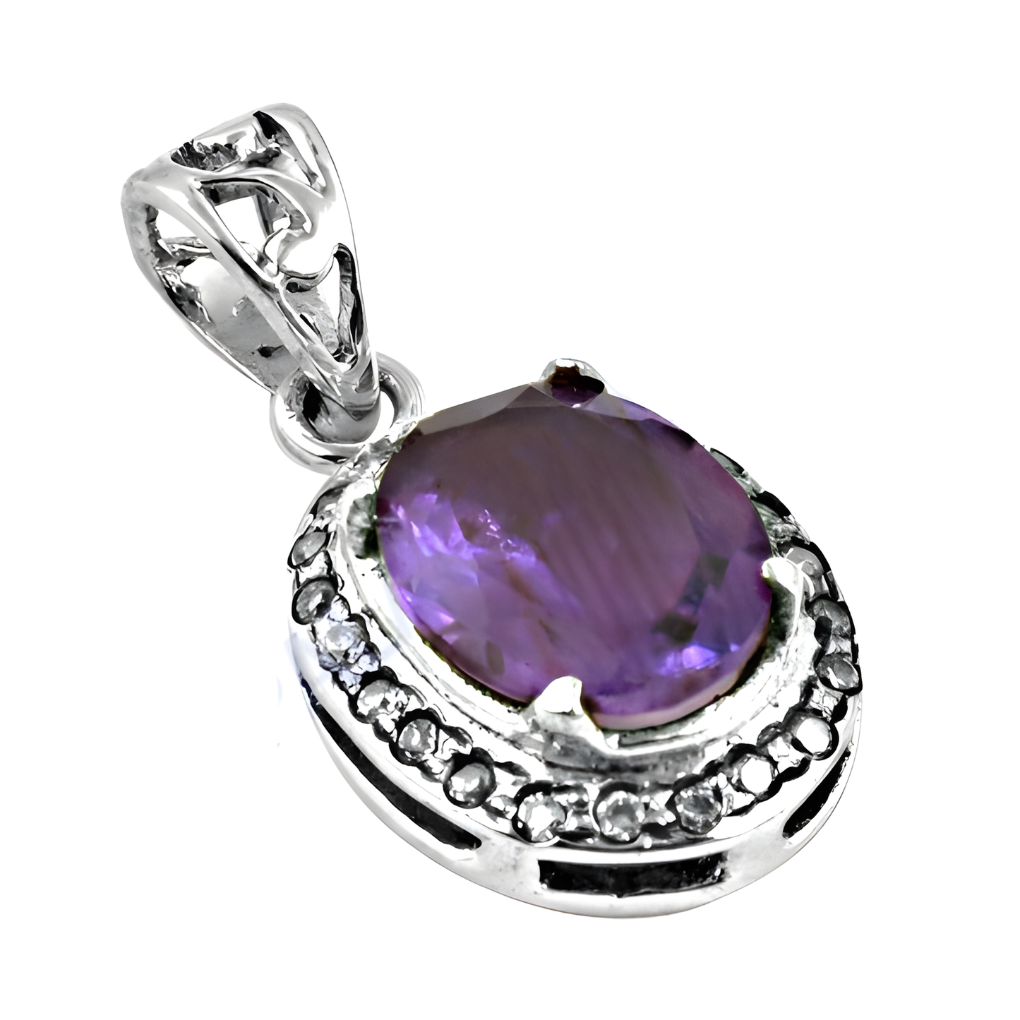 Exclusive Amethyst Zircon & Cubic Zirconia Gemstone Silver Pendant