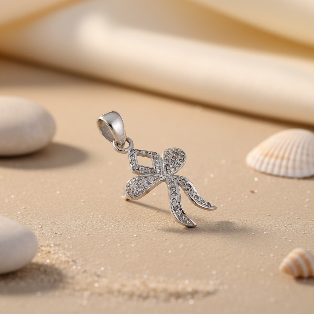 925 Silver Bow Pendant with Cubic Zirconia | Women's Jewelry Gift