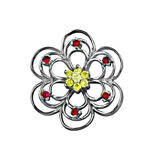 Flower Style Yellow & Pink Zirconia Silver Pendant