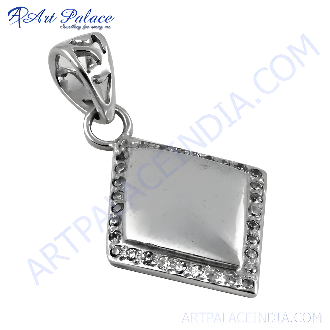 925 sterling silver diamond-shaped pendant with cubic zirconia stones, showcasing elegance and shine.