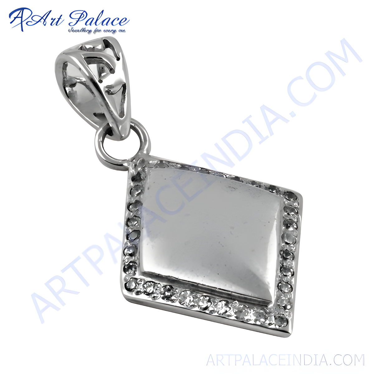 925 sterling silver diamond shaped pendant with cubic zirconia stones, showcasing elegance and shine