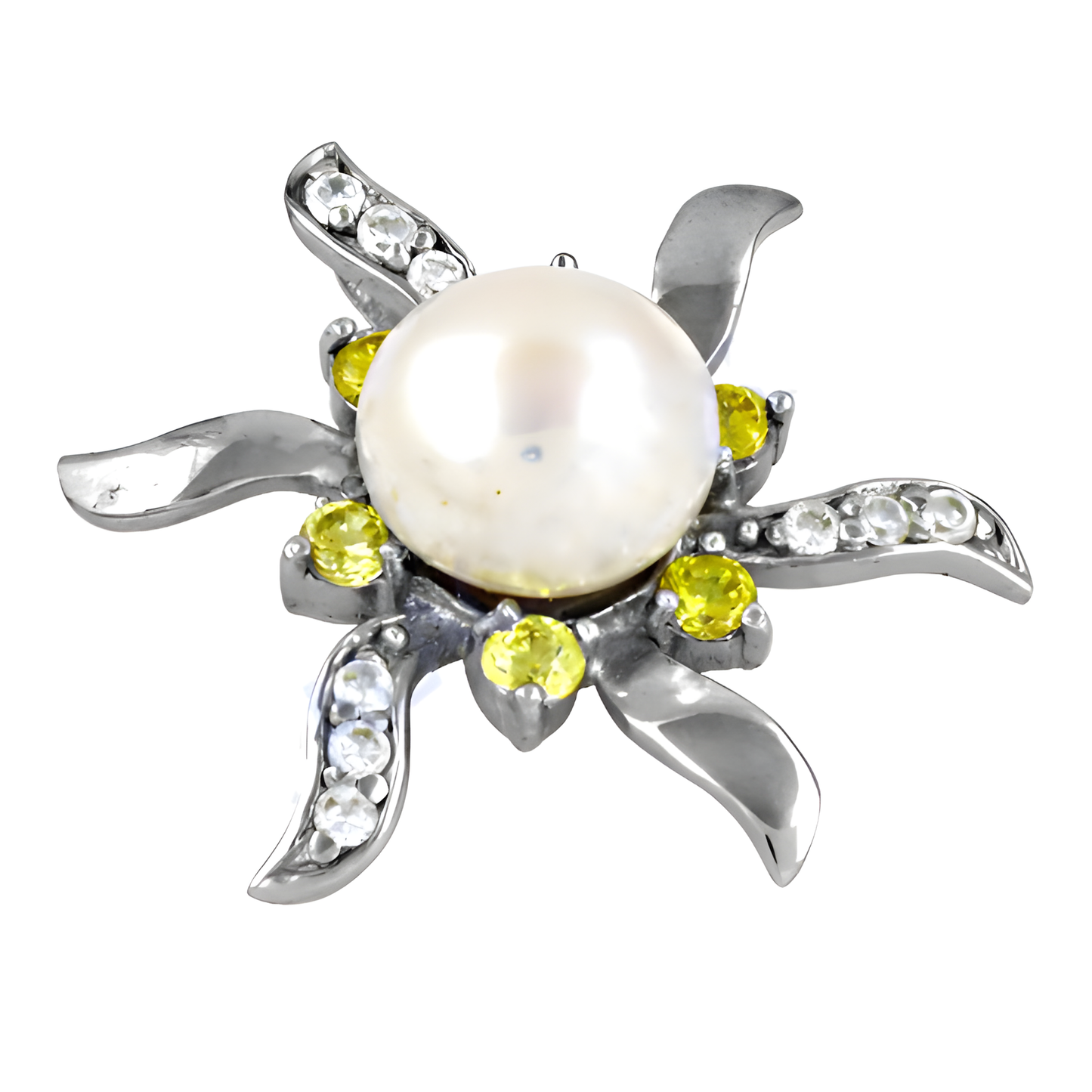 Expensive Pearl, Yellow & White Cubic Zirconia Silver Pendant