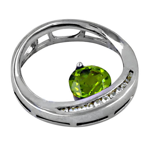 Handcrafted Peridot Zircon & Cubic Zirconia Gemstone Silver Pendant