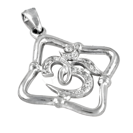 Hindu Religious Om Style Cubic Zirconia Gemstone Silver Pendant