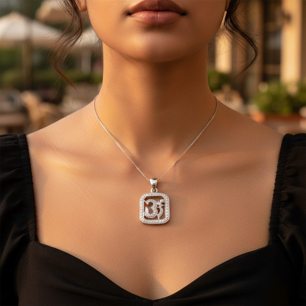 925 Silver Om Pendant for Women | Diamond Accent | Religious Jewelry