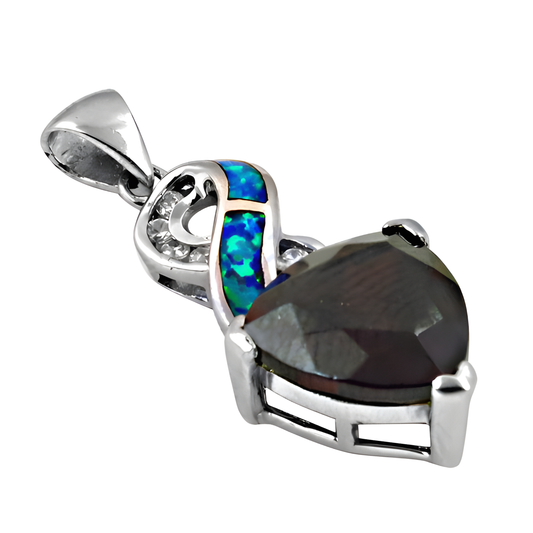 Hot! Dazzling Zirconia, Inley & Garnet Glass Silver Pendant