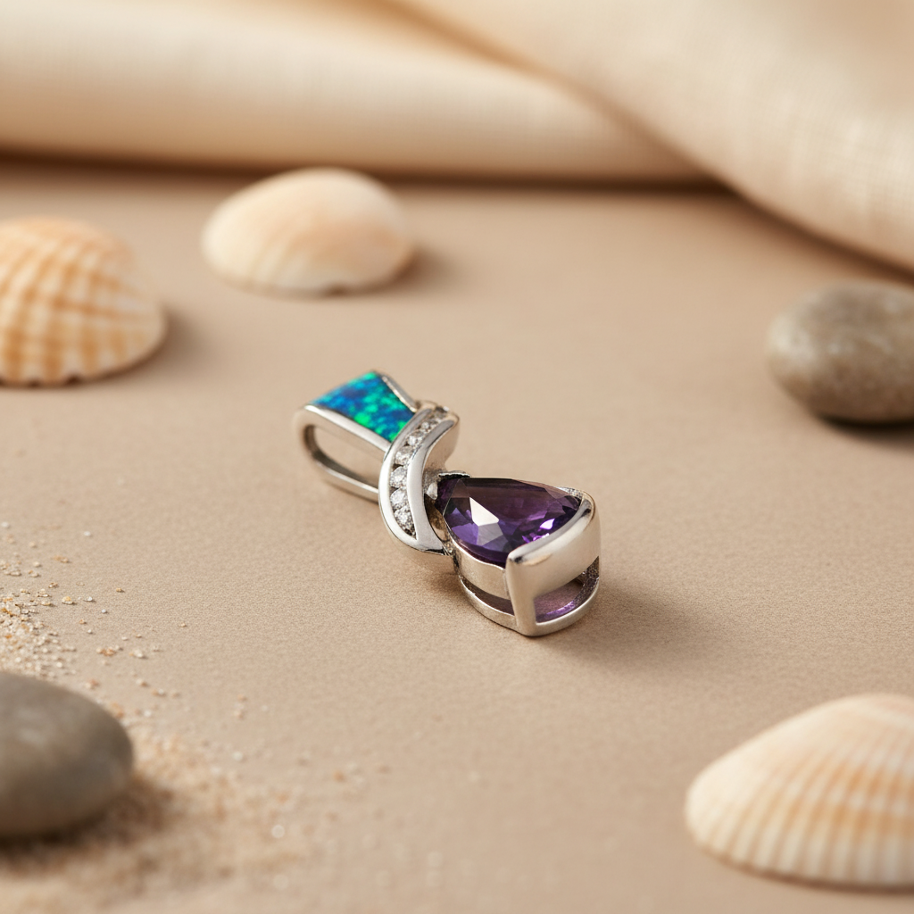 925 Silver Opal & Amethyst Pendant for Women | Gemstone Jewelry