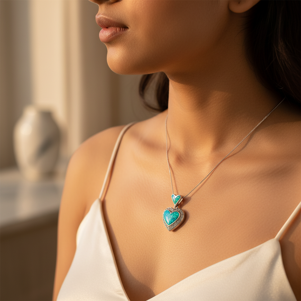 925 Silver Heart Opal Pendant Necklace | Women's Gift