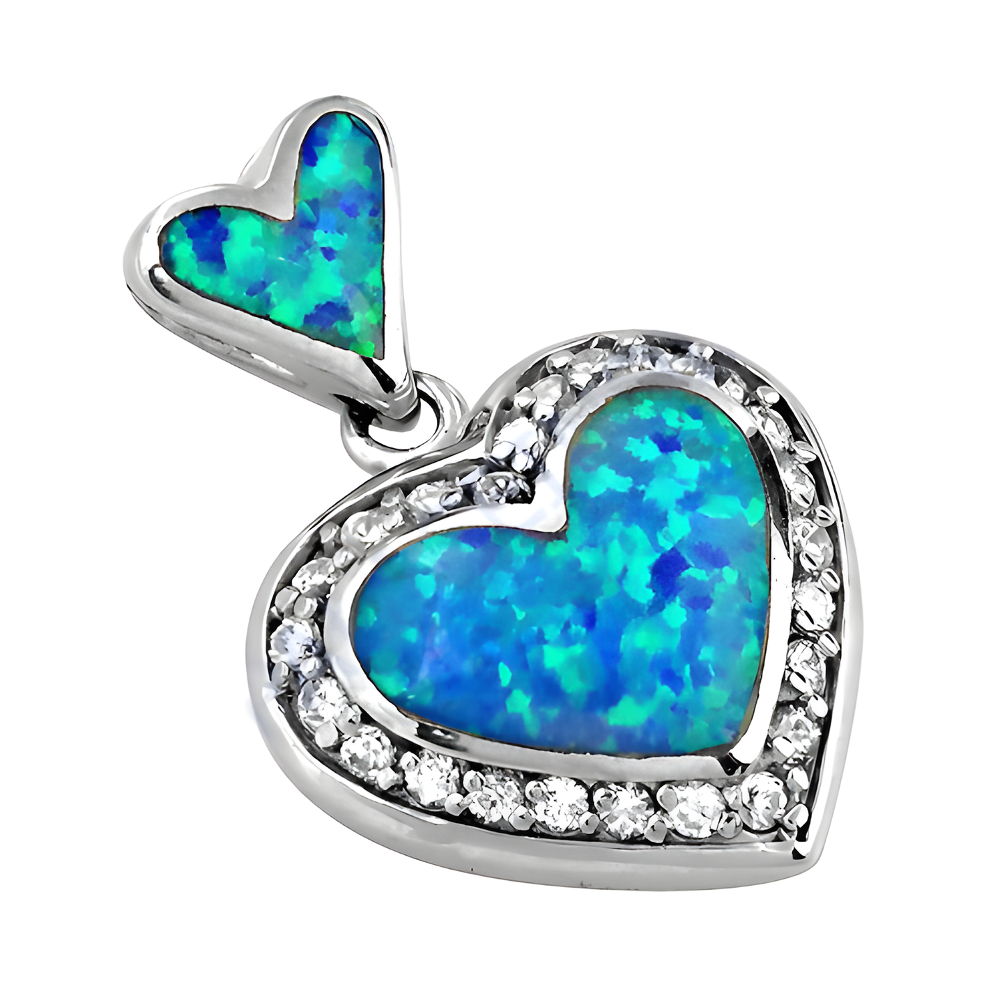 Attractive Heart Style Inley & Cubic Zirconia Silver Pendant