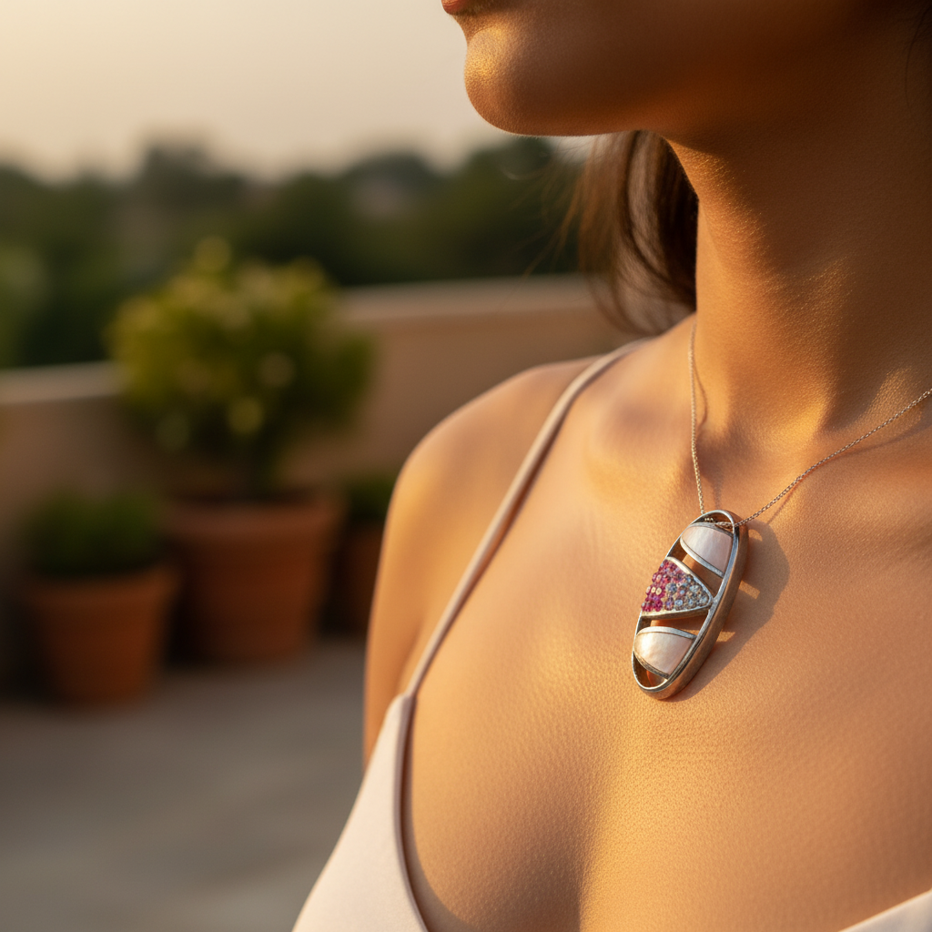 Silver Pink Crystal Accent Pendant for Women | Fashion Jewelry