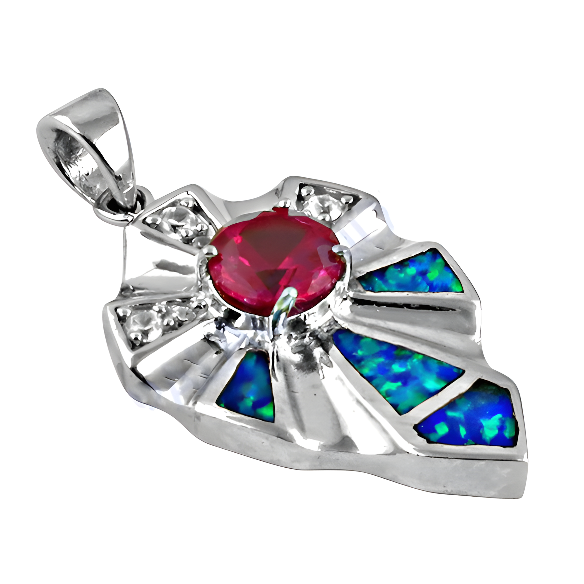 Dazzling Cz & Pink Cz & Inley Gemstone Silver Pendant