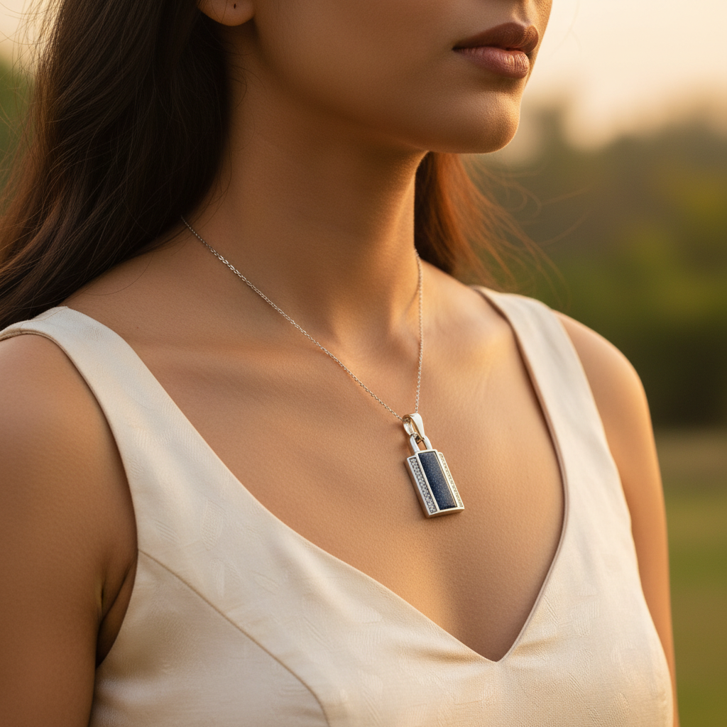Silver Blue Sandstone Pendant Necklace for Women | Gift Jewelry