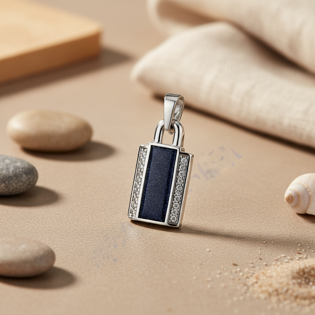 Silver Blue Sandstone Pendant Necklace for Women | Gift Jewelry