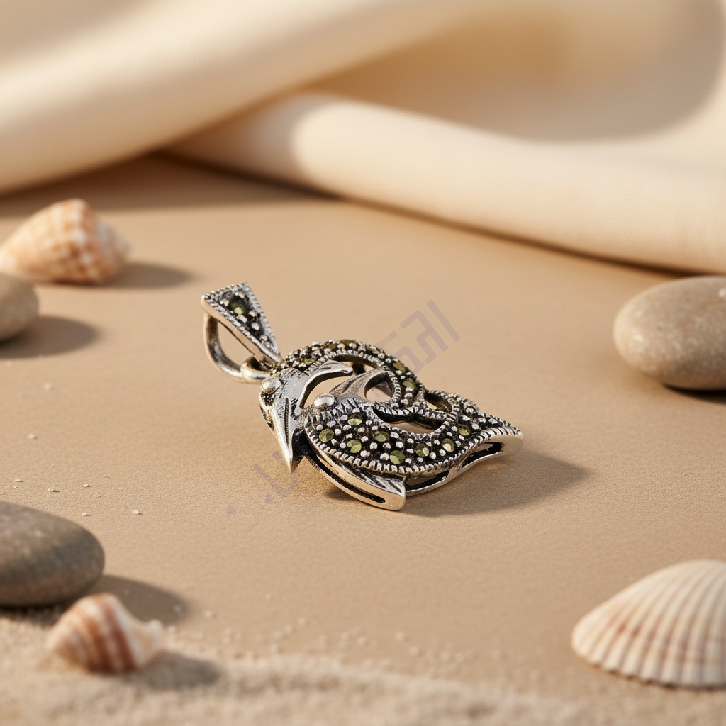 925 Silver Mask Pendant with Marcasite Stones | Women's Jewelry