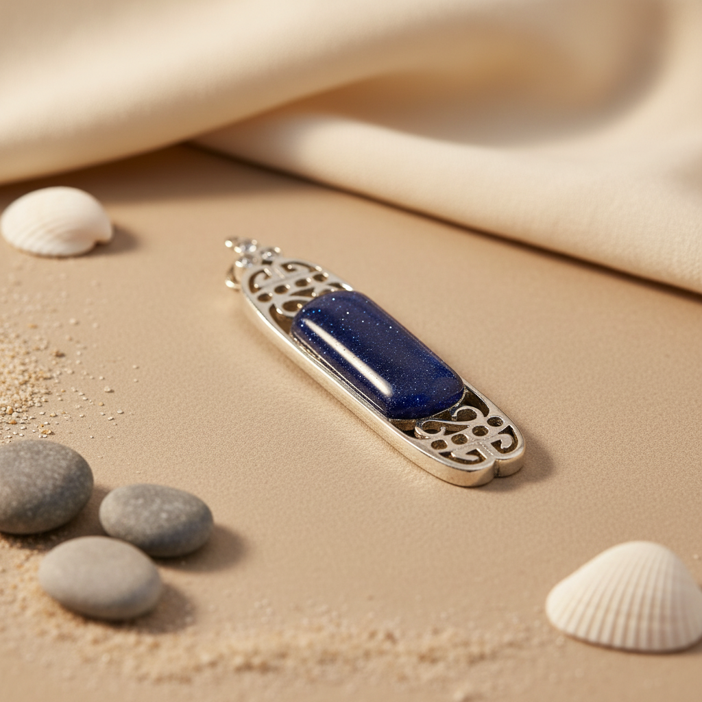 925 Silver Blue Sandstone Pendant Necklace for Women | Gift