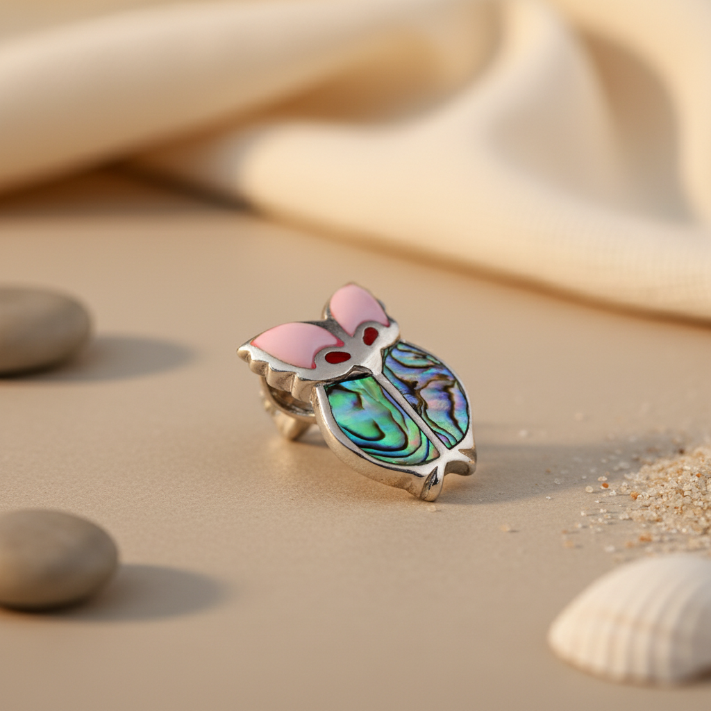 Silver Abalone Butterfly Brooch | Iridescent Gemstone Pin