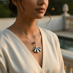 Load image into Gallery viewer, 925 Sterling Silver Fan Pendant | Black &amp; White Mother of Pearl Charm
