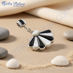 Load image into Gallery viewer, 925 Sterling Silver Fan Pendant | Black &amp; White Mother of Pearl Charm
