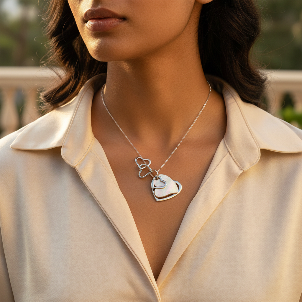 Silver Heart Pendant with Mother of Pearl | Women's Jewelry Gift