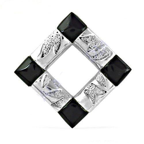 Silver geometric pendant necklace | black onyx accents | for women