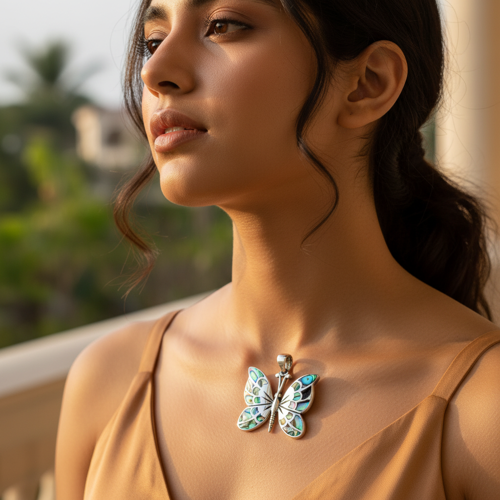925 Silver Abalone Shell Butterfly Pendant | Women's Jewelry Gift