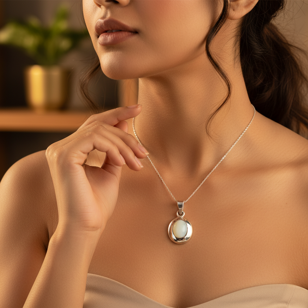 925 Silver Oval Pendant for Women | Daily Wear Necklace