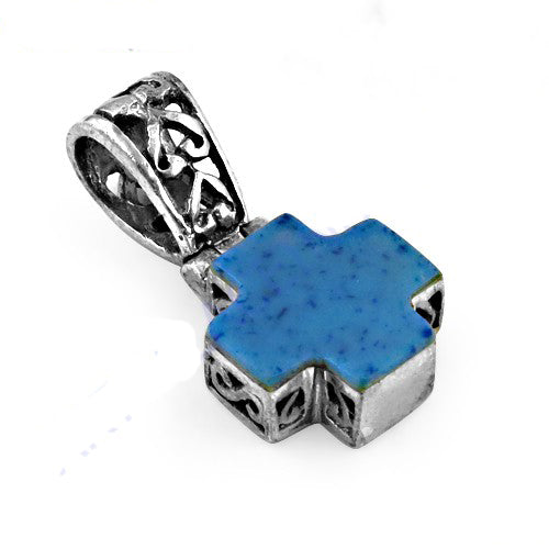 925 Silver Blue Stone Cross Pendant for Women | Religious Jewelry