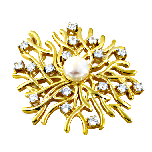 Rocking Style Cz & Pearl Gemstone Gold Plated Silver Pendant , 925 Sterling Silver Jewelry