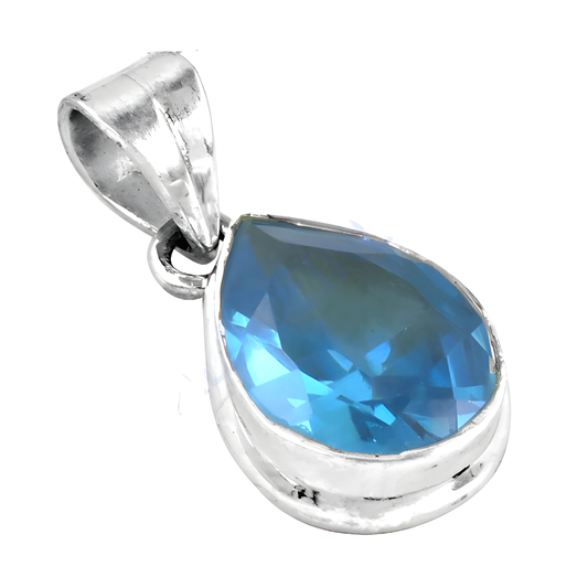 Stunning Sparkling Blue CZ Gemstone Silver Pendant - Elegant Jewelry