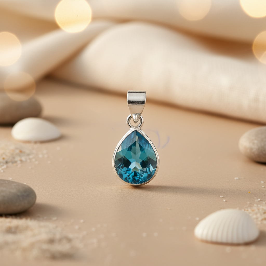 925 Silver Blue Topaz Teardrop Pendant for Women | Gift