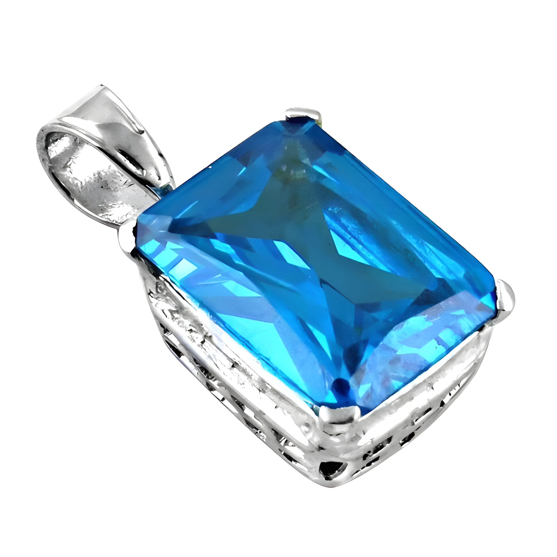 Classy Blue Cz Gemstone Silver Pendant