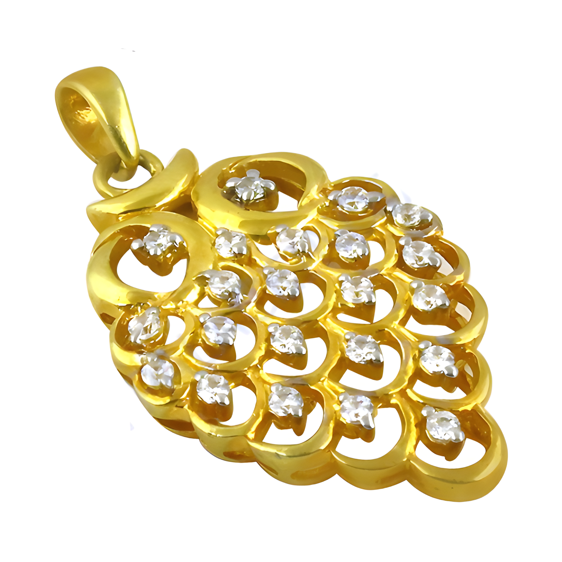 Cz Gemstone Gold Plated Silver Pendant In Leaf Style